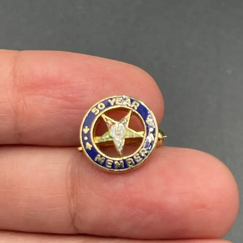 Order of the Eastern Star Lapel Pin 50 Year Member Vtg Gold Tone 1/2